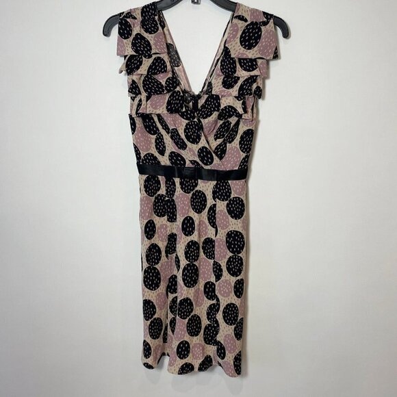 Plenty by Tracy Reese Women Silk V-Neck Sheath Dress Purple 2XS Polka Dot Ruffle - Picture 1 of 10
